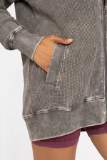 Oversized Mineral-Washed Zip-Up Hooded Jacket