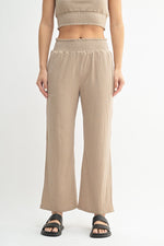 Smocked Waist Ribbed Wide Leg Pant