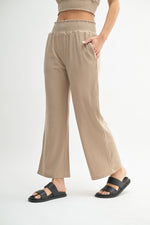 Smocked Waist Ribbed Wide Leg Pant