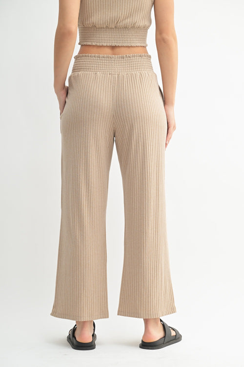 Smocked Waist Ribbed Wide Leg Pant