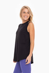 Notched Sleeveless Flowy Tank - Black