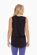 Notched Sleeveless Flowy Tank - Black