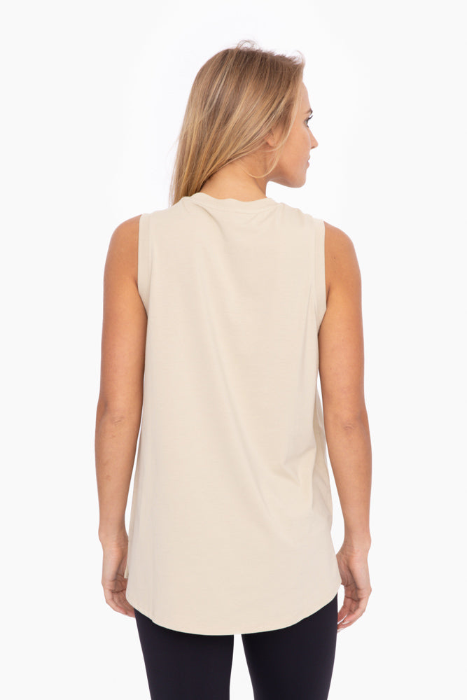 Notched Sleeveless Flowy Tank - Khaki