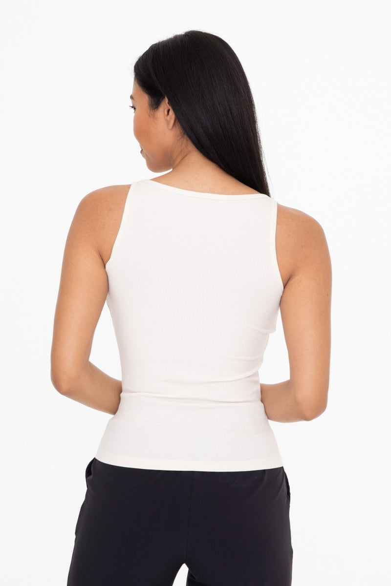 Square Neck Ribbed Tank Top - Natural