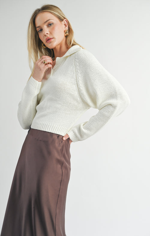 Scarlet Collared Sweater -Ivory