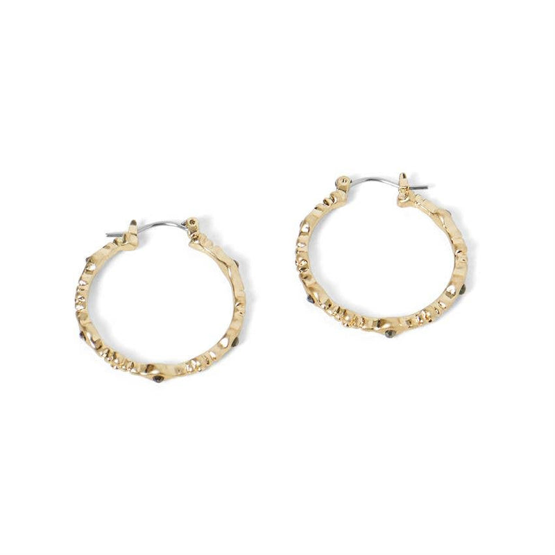 Gold Jagged Edge w/ Stones Hoop Earrings