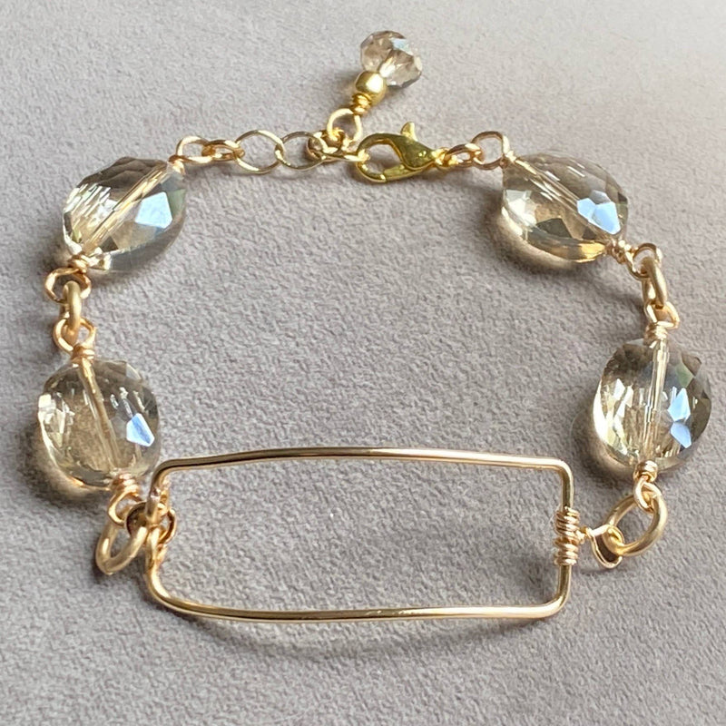 Rectangle Bar Bracelet Gold Champagne Or Smokey Crystals