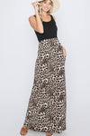 Sleeveless Solid and Animal Print Maxi Dress