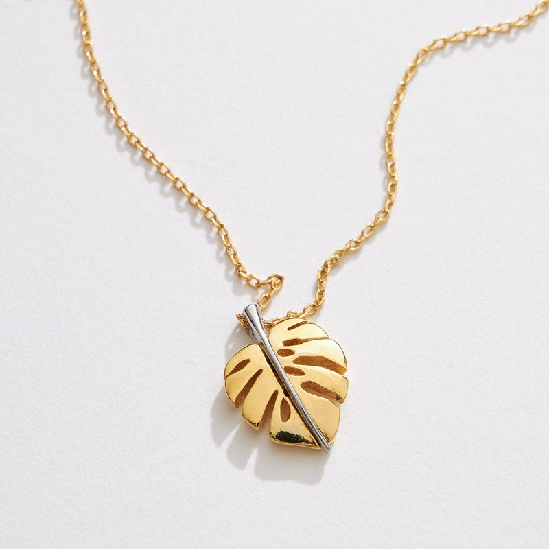 Gold Dipped Two Tone Tropical Leaf Necklace