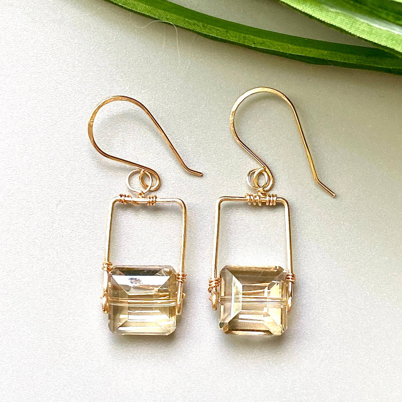 Crystal Earrings with Gold Frame Drop Dangle