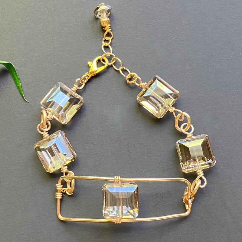 Square Champagne Crystal Gold Rectangle Bracelet