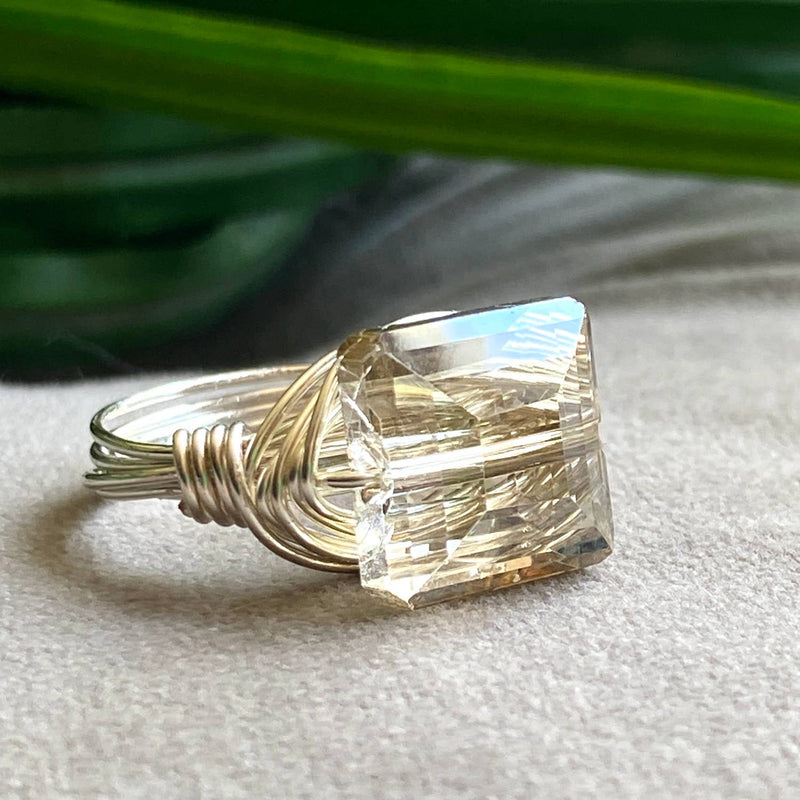 Champagne or Smoke Square Crystal Ring