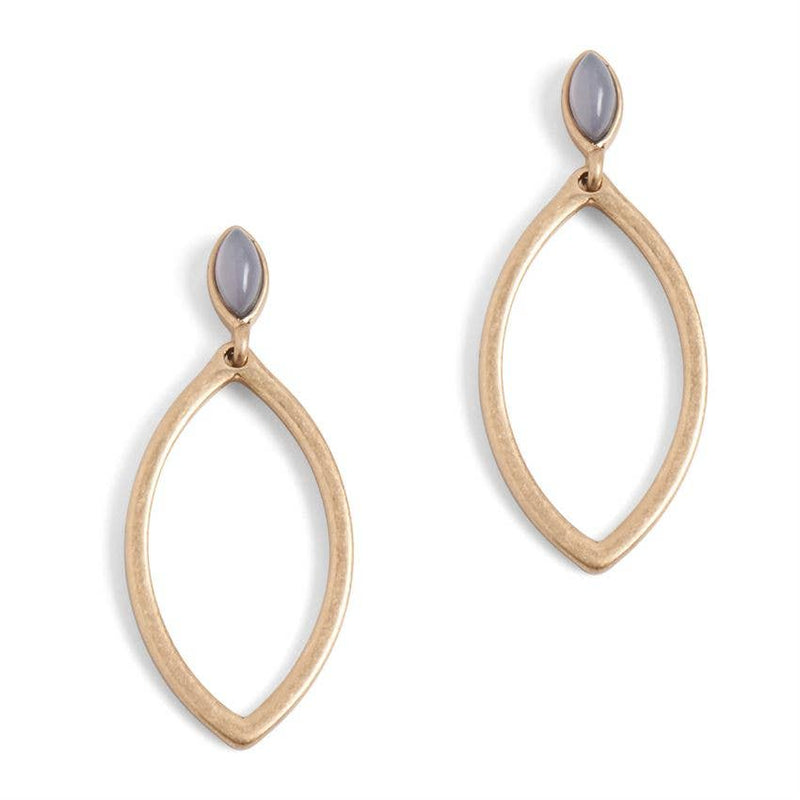 Gold Oval Drop with Grey Stone  Dangle Earrings