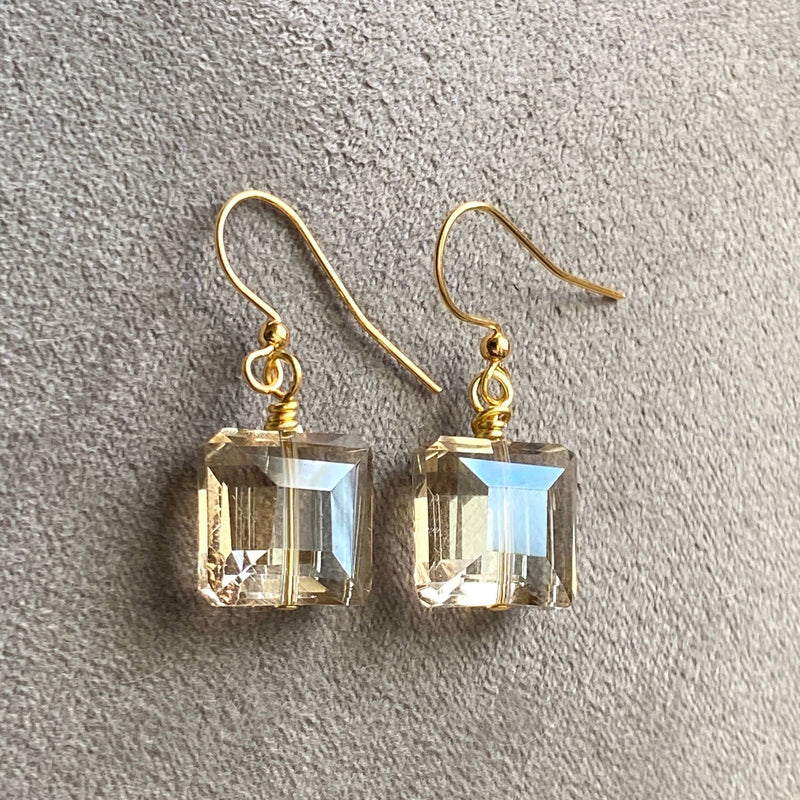 Crystal Earrings Gold Champagne  Elegant