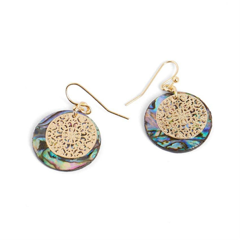 Abalone Circle Gold Design Dangle Earrings