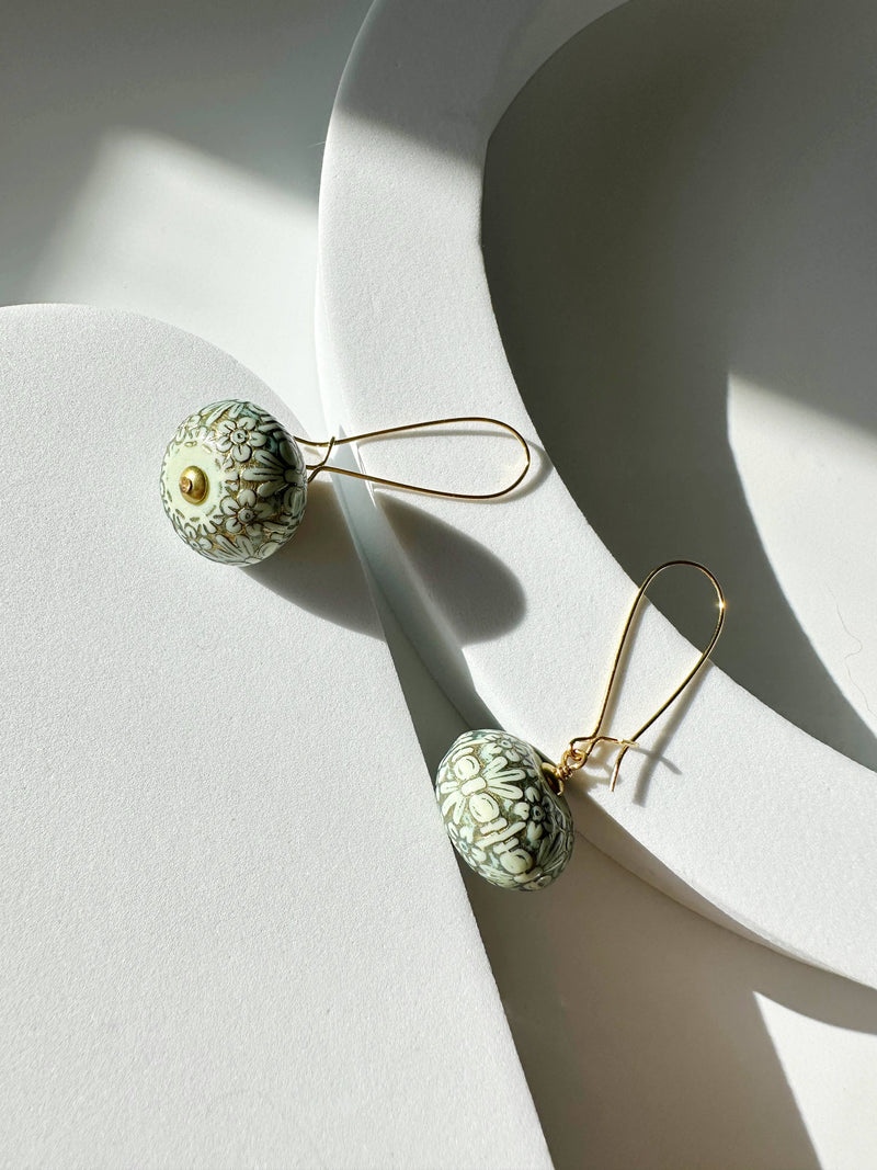 LE Dangle Earrings with Antique Gold Seafoam Green Beads